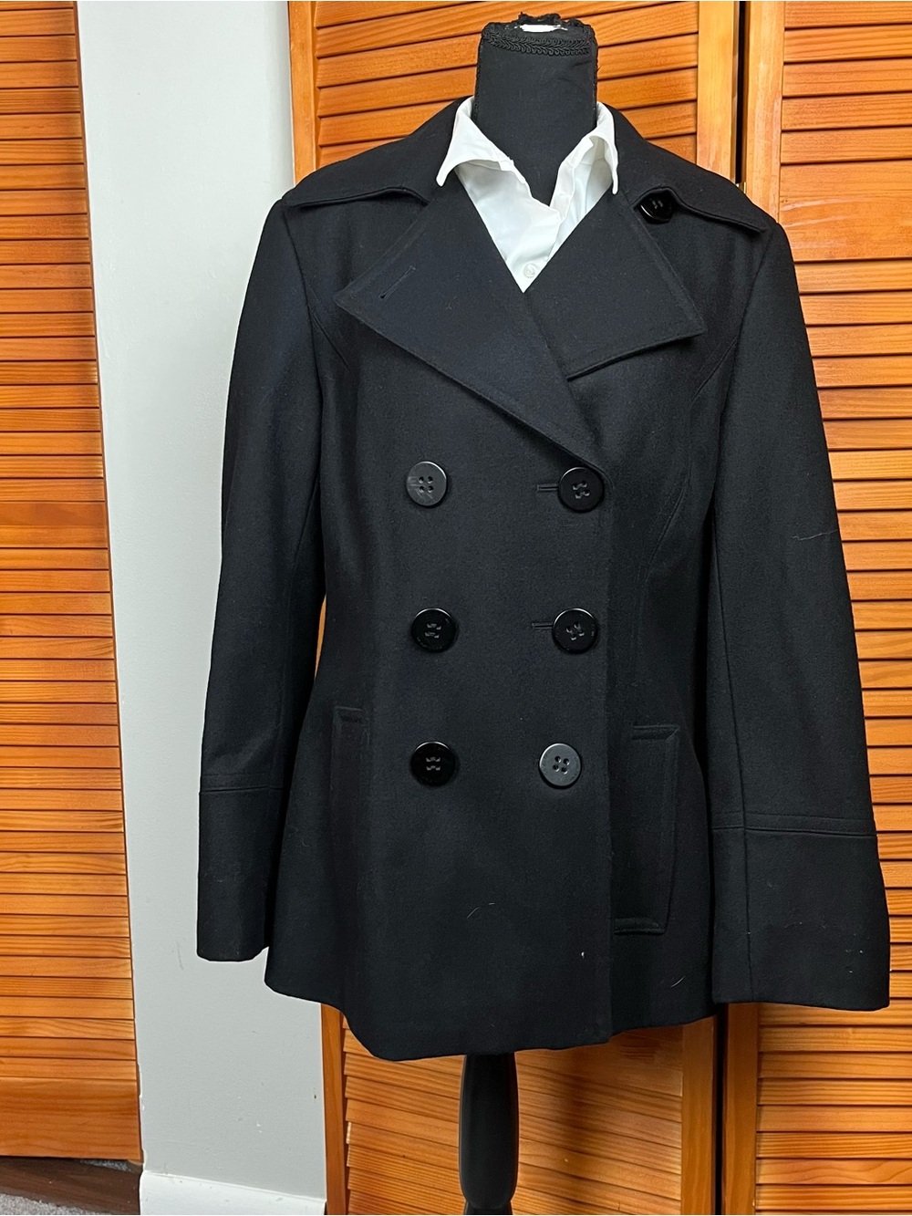 Calvin Klein Women's Black Double-Breasted Peacoat